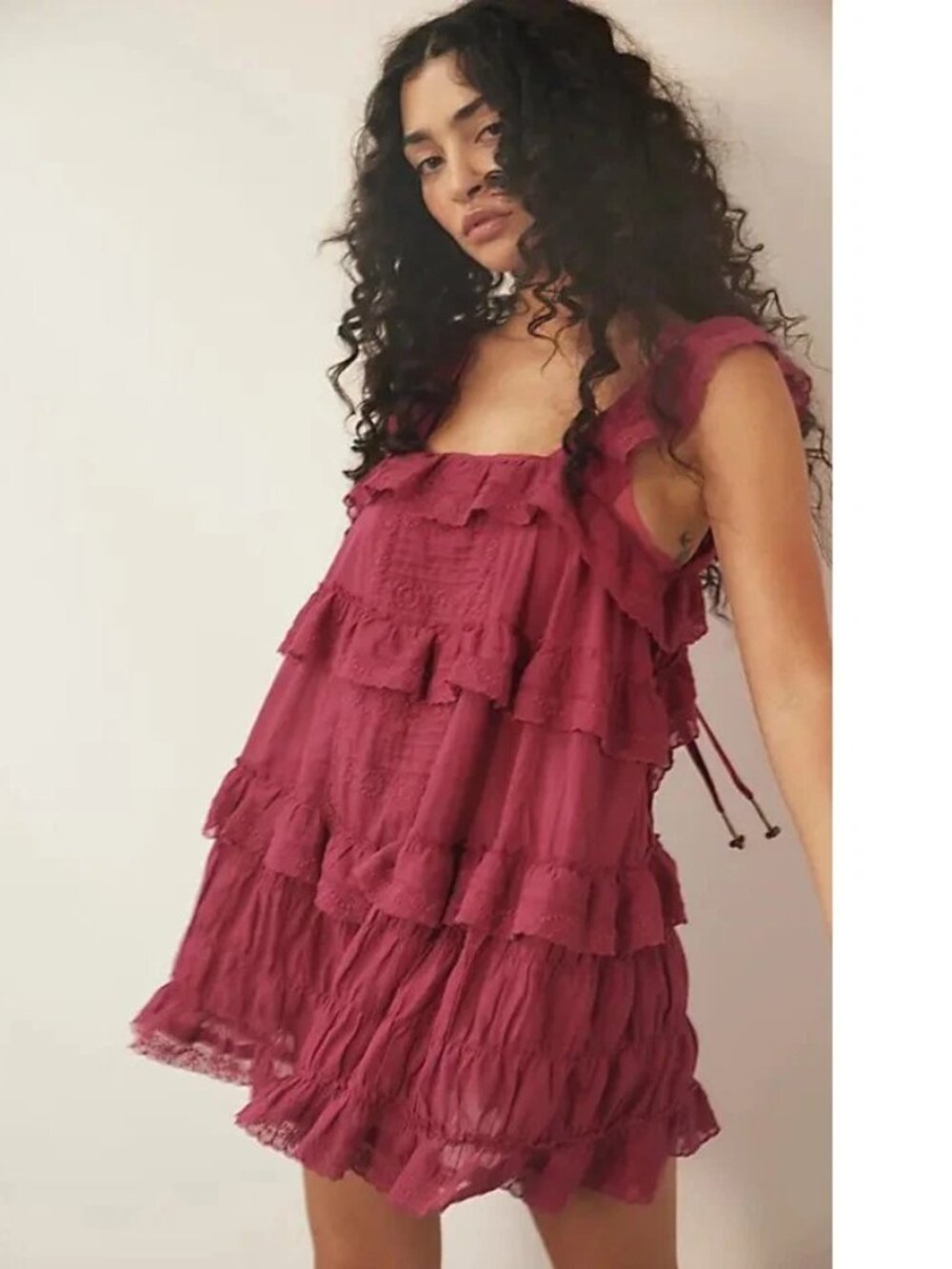 Intimately Free People Tiered And True Romper Dress Lace Ruffle Cotton L 288508